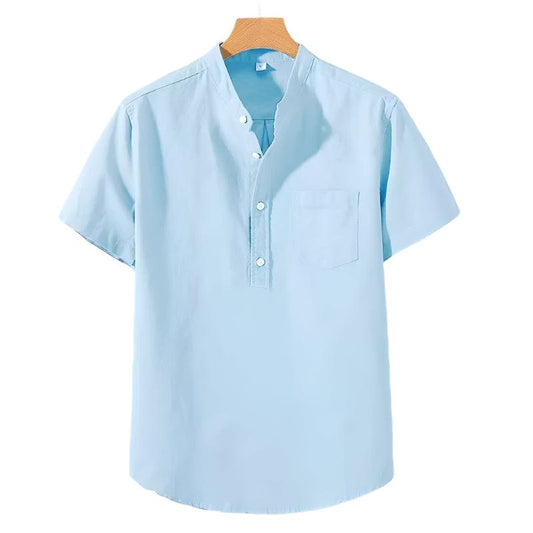 Airfold Men’s Summer Cotton Tee | Minimalist Stand Collar Pocket Shirt - northernnomad