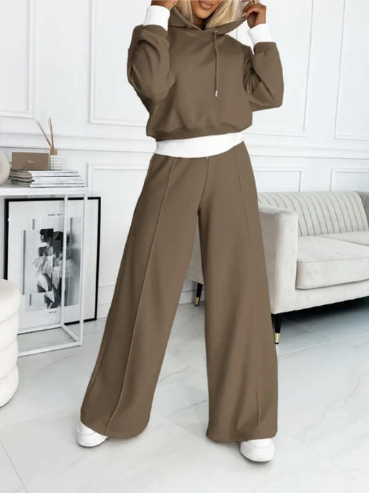 Women's Relaxed Fit Knit Lounge Set with Hoodie and Drawstring Trousers