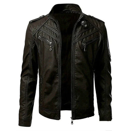 Men's Biker Jacket with Multiple Pockets