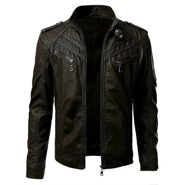 Men's Biker Jacket with Multiple Pockets
