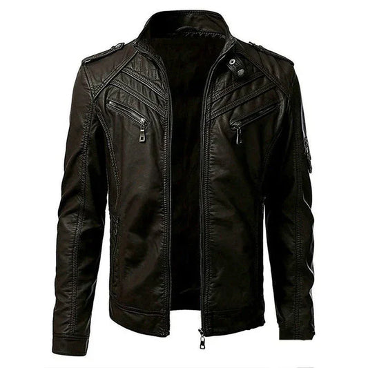 Men's Biker Jacket with Multiple Pockets