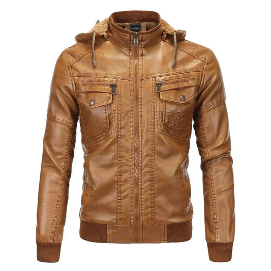 Men's Hooded PU Leather Jacket