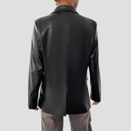 Women's Blazer Jacket Leather Double-Breasted