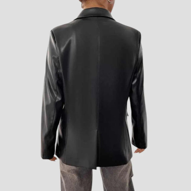 Women's Blazer Jacket Leather Double-Breasted