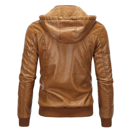 Men's Hooded PU Leather Jacket