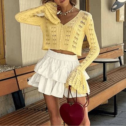 Women's Long Sleeve V Neck Crochet Cardigan