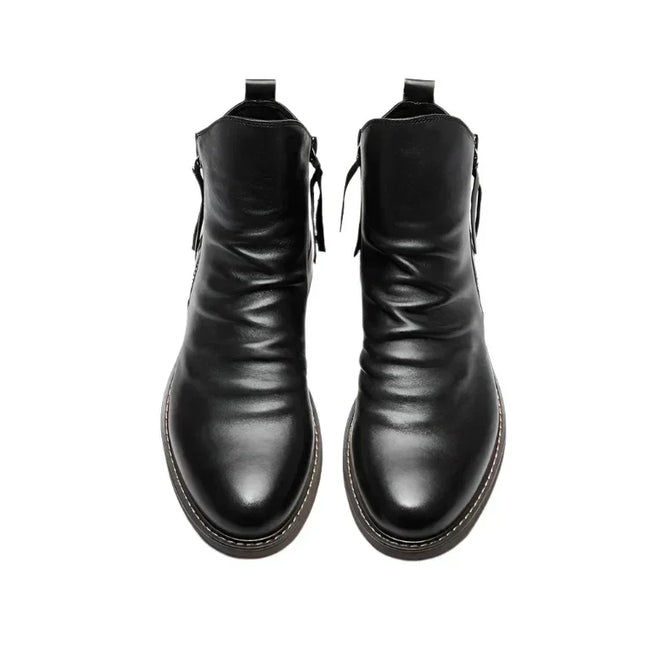 Men’s Chelsea Boots Leather-Look Side Zipper Ankle Height