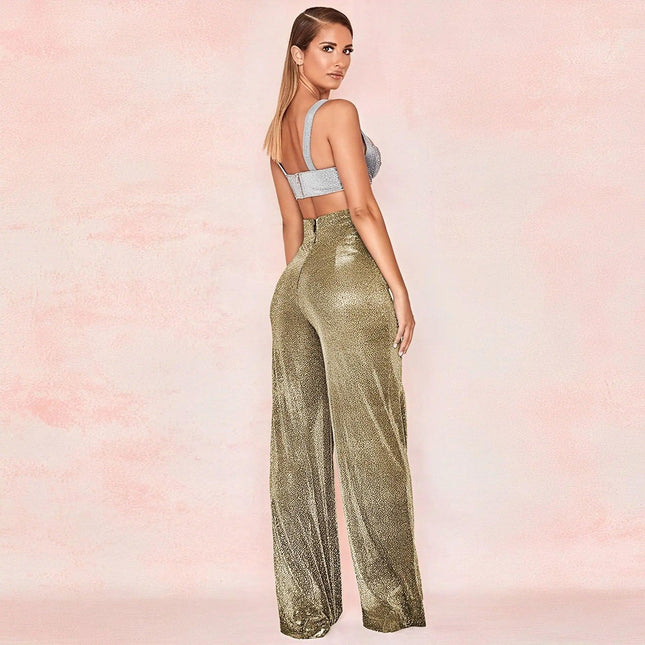 Women's Wide-Leg Trousers Metallic Shimmer
