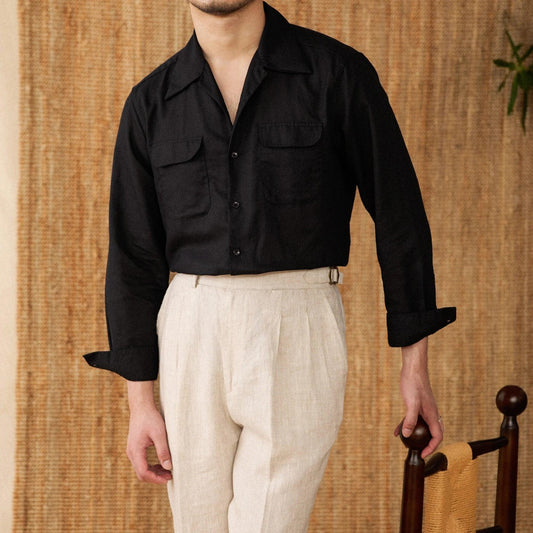 Men's Linen Button-Up Shirt with Relaxed Fit and Long Sleeves