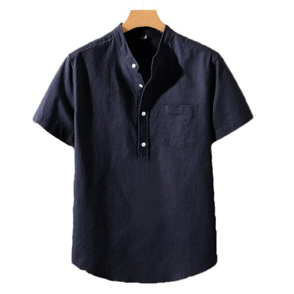 Airfold Men’s Summer Cotton Tee | Minimalist Stand Collar Pocket Shirt - northernnomad