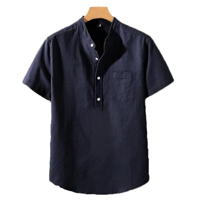 Airfold Men’s Summer Cotton Tee | Minimalist Stand Collar Pocket Shirt - northernnomad