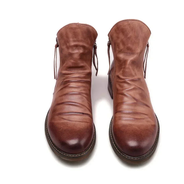 Men’s Chelsea Boots Leather-Look Side Zipper Ankle Height