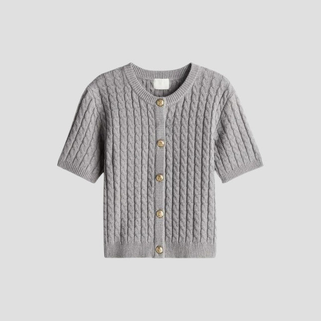 Women's Knitted Cardigan Short Sleeve Button Closure