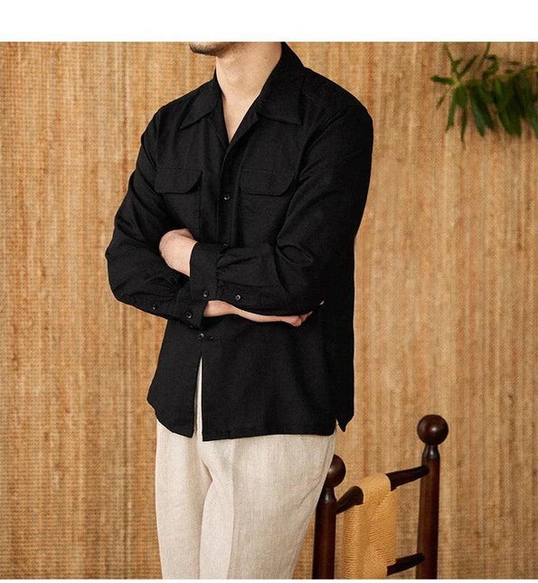 Men's Linen Button-Up Shirt with Relaxed Fit and Long Sleeves