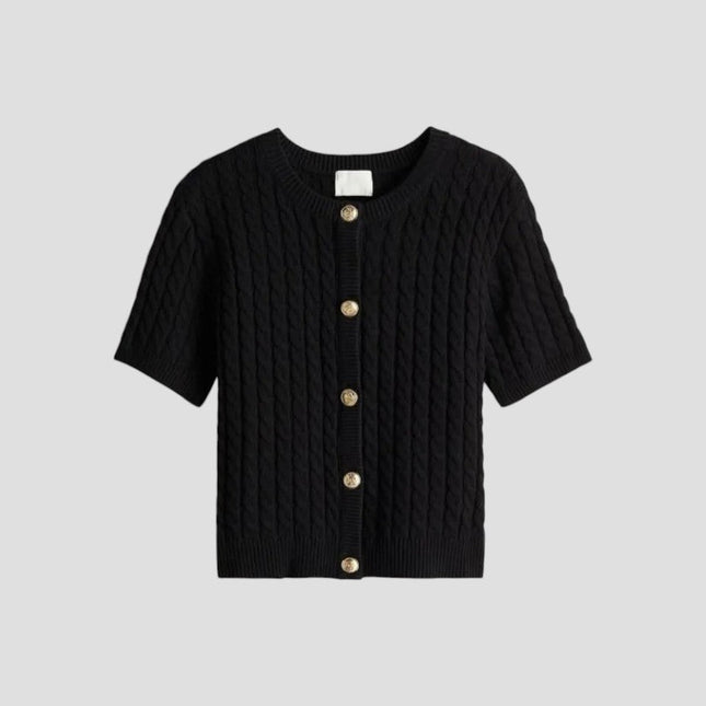 Women's Knitted Cardigan Short Sleeve Button Closure