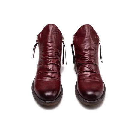 Men’s Chelsea Boots Leather-Look Side Zipper Ankle Height