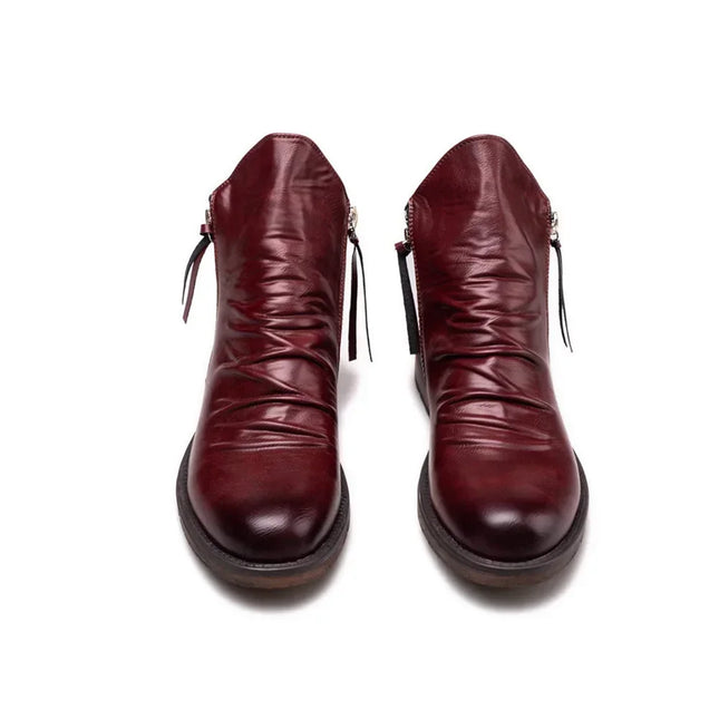 Men’s Chelsea Boots Leather-Look Side Zipper Ankle Height