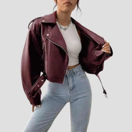 Women's Biker Jacket Leather with Zipper Detail