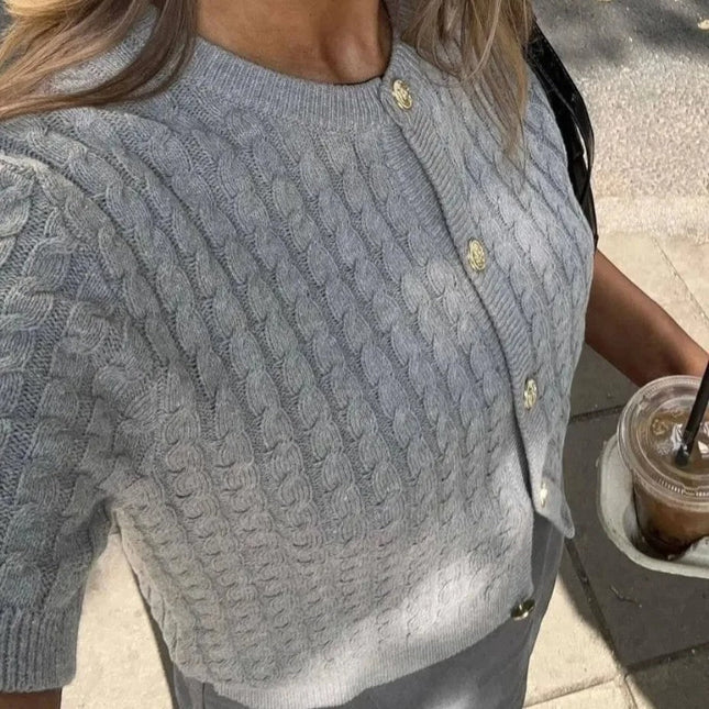 Women's Knitted Cardigan Short Sleeve Button Closure