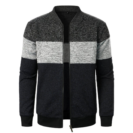 Strix Stand Collar Knit Jacket | Autumn Streetwear with Zipper Closure & Striped Pattern - northernnomad