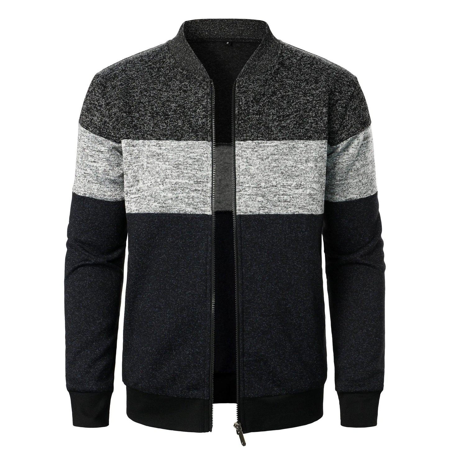 Strix Stand Collar Knit Jacket | Autumn Streetwear with Zipper Closure & Striped Pattern