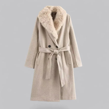 Women's Wool Trench Coat with Fur Trim