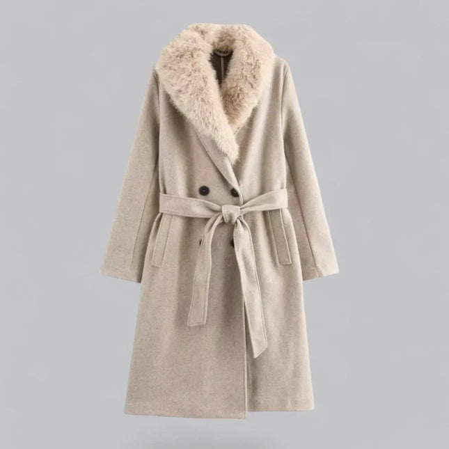 Women's Wool Trench Coat with Fur Trim