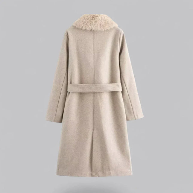 Women's Wool Trench Coat with Fur Trim