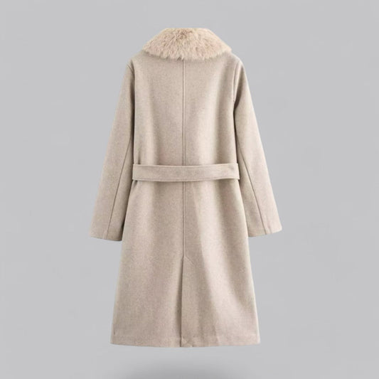 Women's Wool Trench Coat with Fur Trim