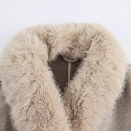 Women's Wool Trench Coat with Fur Trim