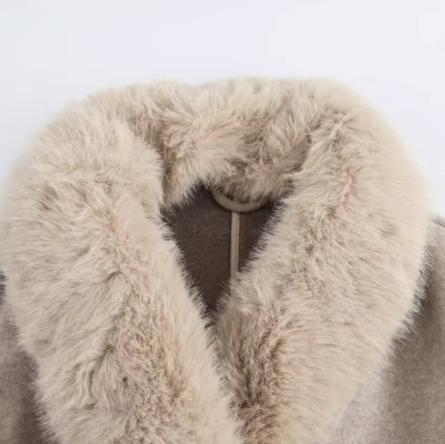 Women's Wool Trench Coat with Fur Trim