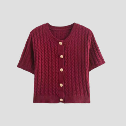 Women's Knitted Cardigan Short Sleeve Button Closure