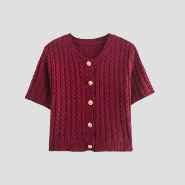 Women's Knitted Cardigan Short Sleeve Button Closure