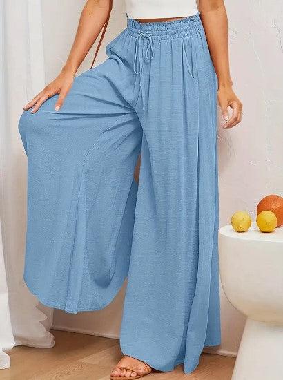 Women's Wide Leg Palazzo Trousers High Waist Elastic Drawstring Full Length