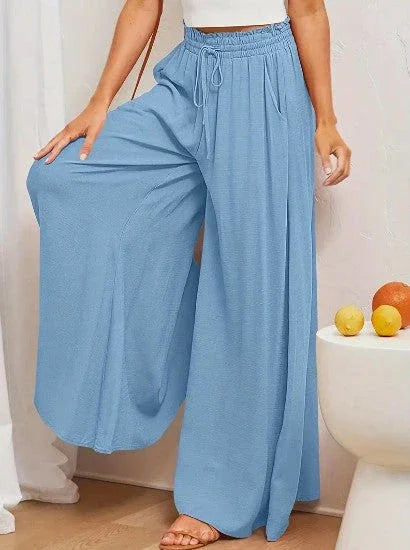 Women's High Waist Wide Leg Palazzo Trousers with Elastic Drawstring