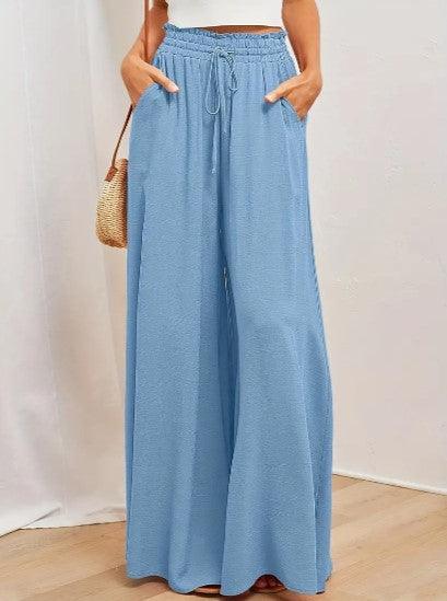 Women's Wide Leg Palazzo Trousers High Waist Elastic Drawstring Full Length
