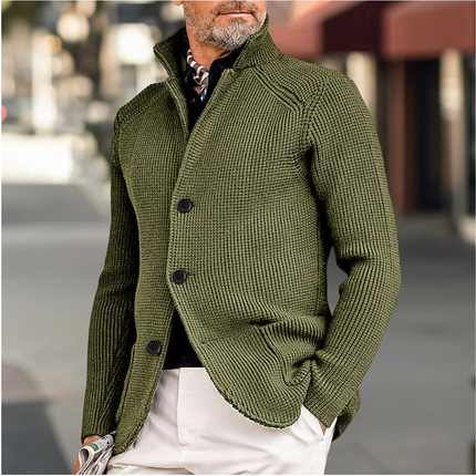 Men's Knit Cardigan Ribbed Texture High Collar