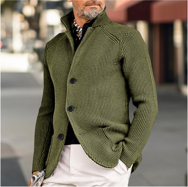 Men's Knit Cardigan Ribbed Texture High Collar