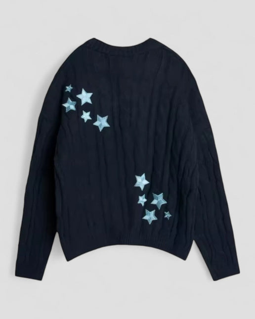 Women's Long Sleeve Knitted Cardigan with Star Embroidery