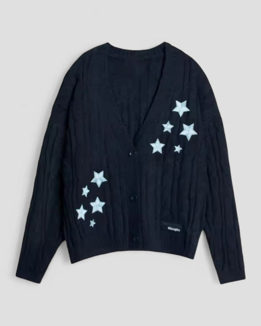 Women's Long Sleeve Knitted Cardigan with Star Embroidery