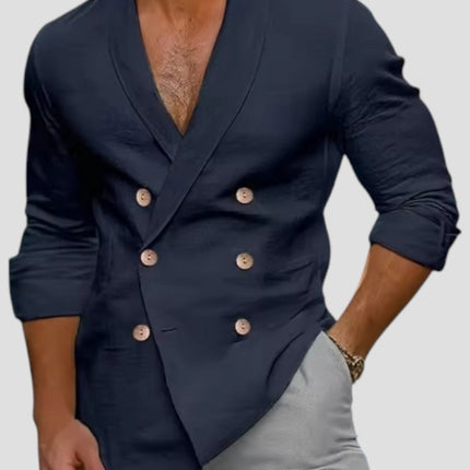 Men's Double Breasted V Neck Linen Jacket