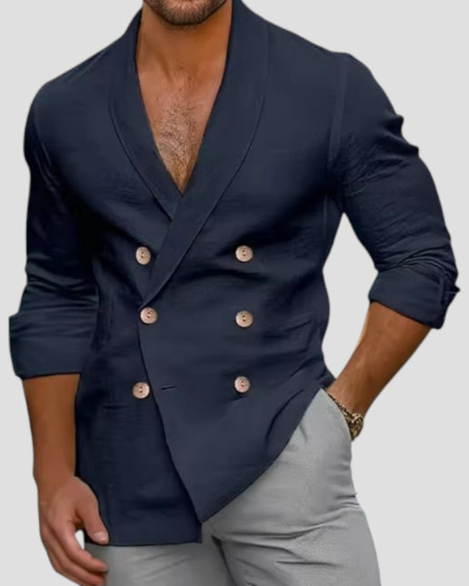 Men's Double Breasted V Neck Linen Jacket