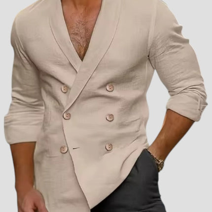 Men's Double Breasted V Neck Linen Jacket
