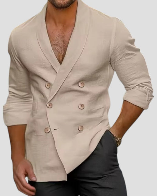 Men's Double Breasted V Neck Linen Jacket