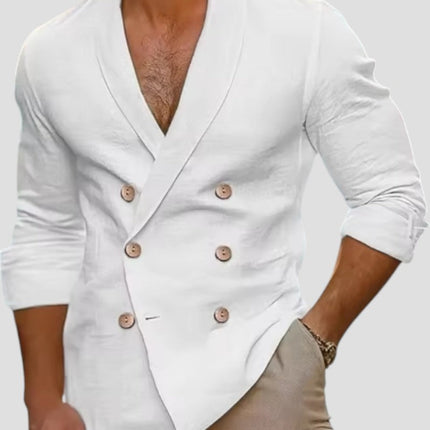 Men's Double Breasted V Neck Linen Jacket