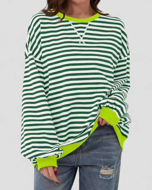 Women's Oversized Striped Cotton Blend Sweatshirt