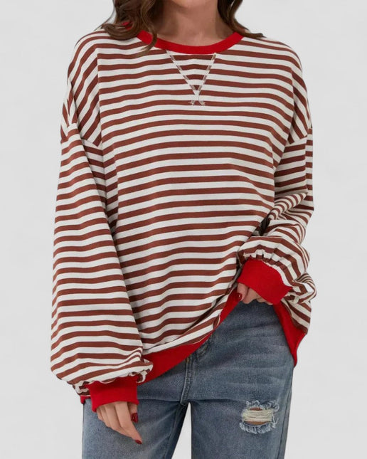 Women's Oversized Striped Cotton Blend Sweatshirt