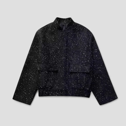 Women's Sequin Bomber Jacket with Stand Collar
