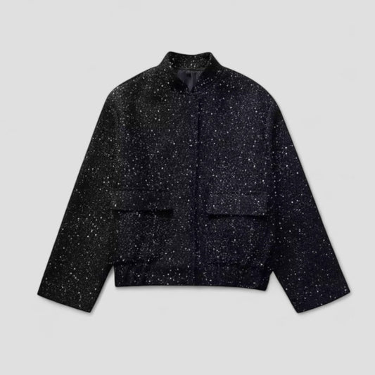 Women's Sequin Bomber Jacket with Stand Collar