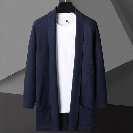 Men's Slim Fit Cardigan Sweater Knit Open Front Long Sleeve with Pockets